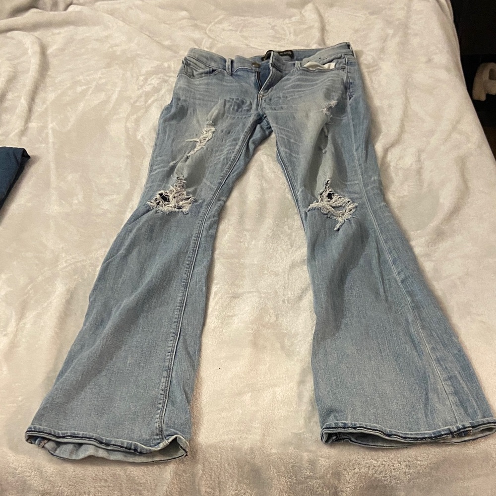 Express Light Blue Distressed Flare Jeans
